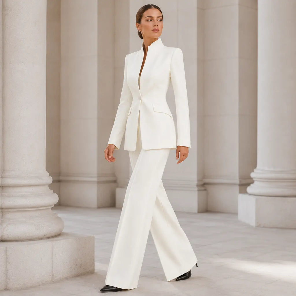Veste à col montant deux pièces pour femmes avec pantalon large