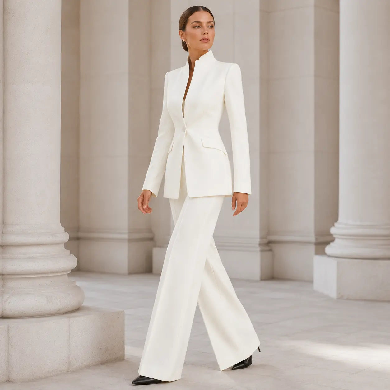 Veste à col montant deux pièces pour femmes avec pantalon large