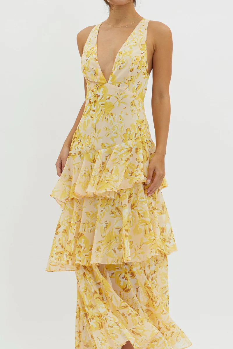 Floral Tiered Maxi Dress Sleeveless Wedding Guest