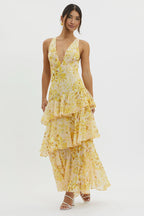 Floral Tiered Maxi Dress Sleeveless Wedding Guest
