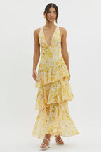 Floral Tiered Maxi Dress Sleeveless Wedding Guest