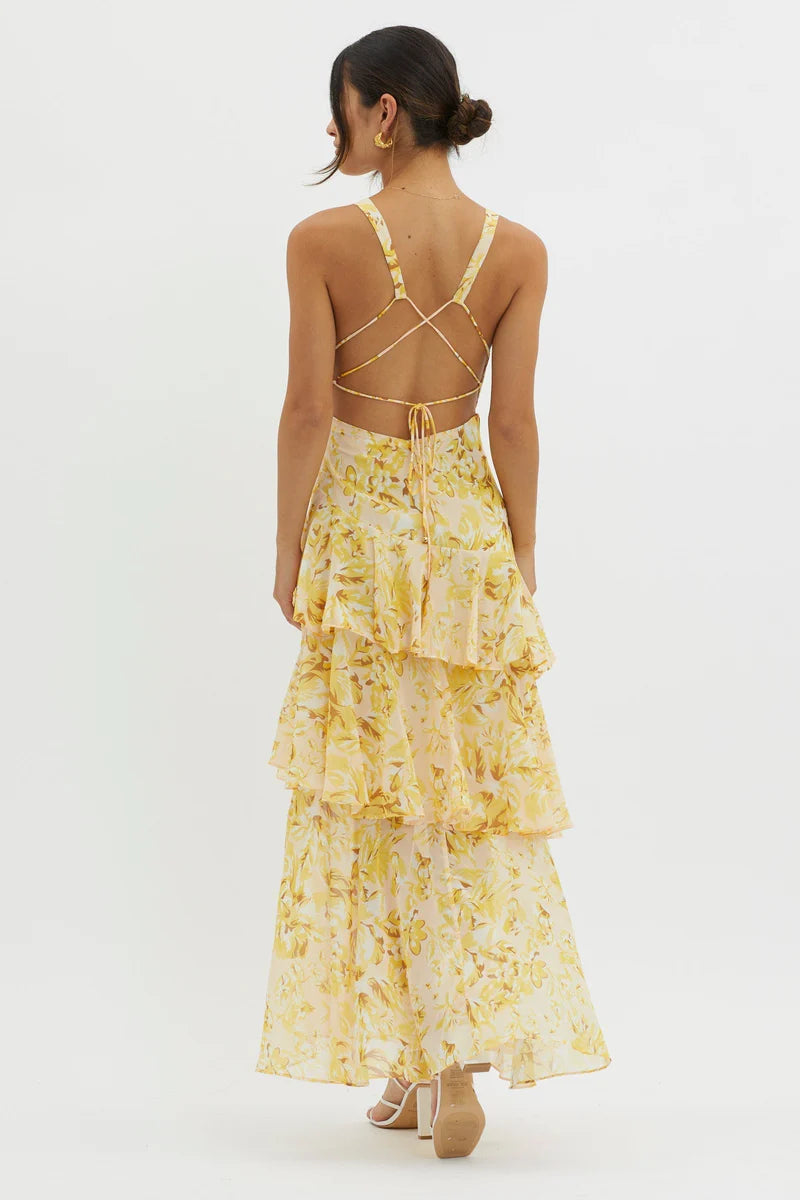 Floral Tiered Maxi Dress Sleeveless Wedding Guest