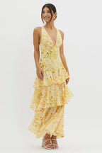 Floral Tiered Maxi Dress Sleeveless Wedding Guest