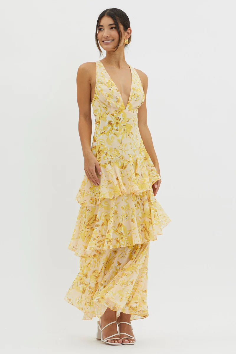 Floral Tiered Maxi Dress Sleeveless Wedding Guest