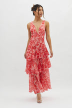 Floral Tiered Maxi Dress Sleeveless Wedding Guest