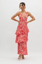 Floral Tiered Maxi Dress Sleeveless Wedding Guest