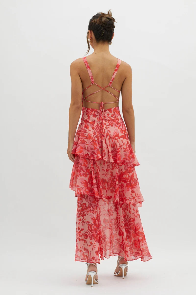 Floral Tiered Maxi Dress Sleeveless Wedding Guest