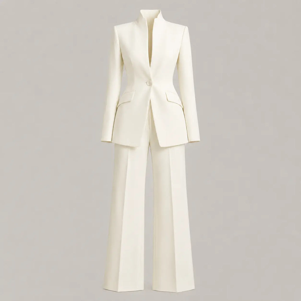 Veste à col montant deux pièces pour femmes avec pantalon large