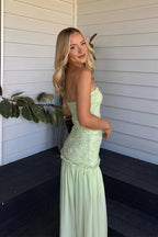 Floral strapless chiffon maxi dress side view