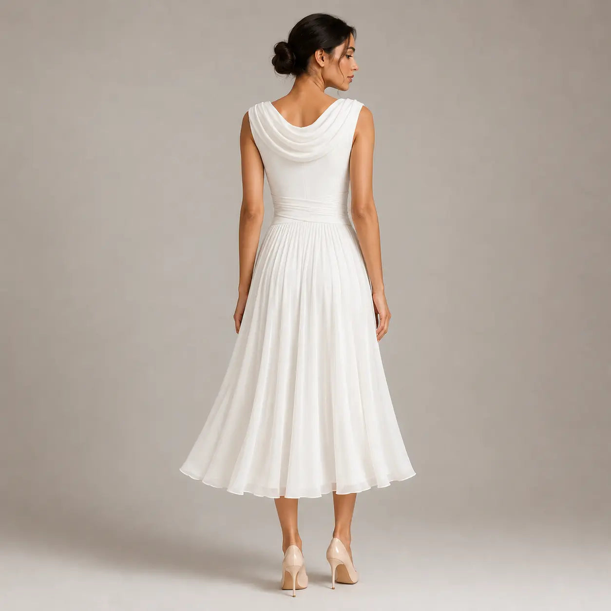 Robe midi sans manches drapée pour les occasions estivales