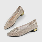Pointed toe studded ballet flats detail view