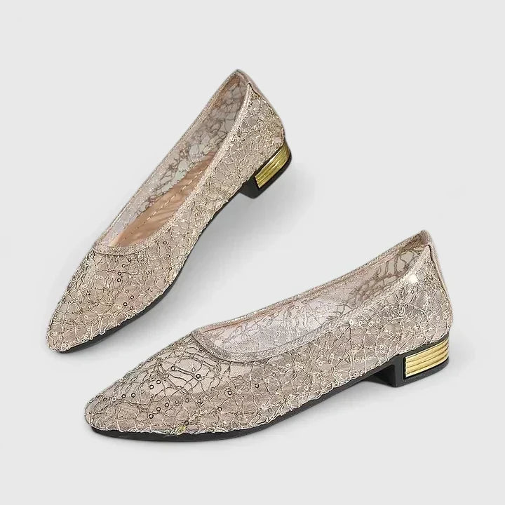 Pointed toe studded ballet flats detail view