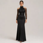 Robe de soirée à col montant froncé pour femmes, épaules dénudées