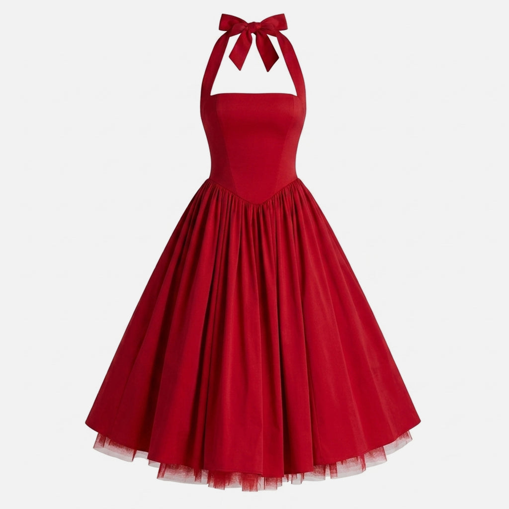 Elegant Halter Neck Backless Midi Dress Women's