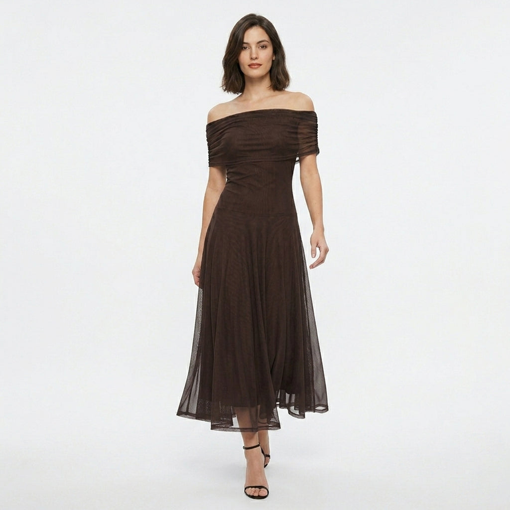 Veloire | Women's Off Shoulder Sheer Maxi Dress