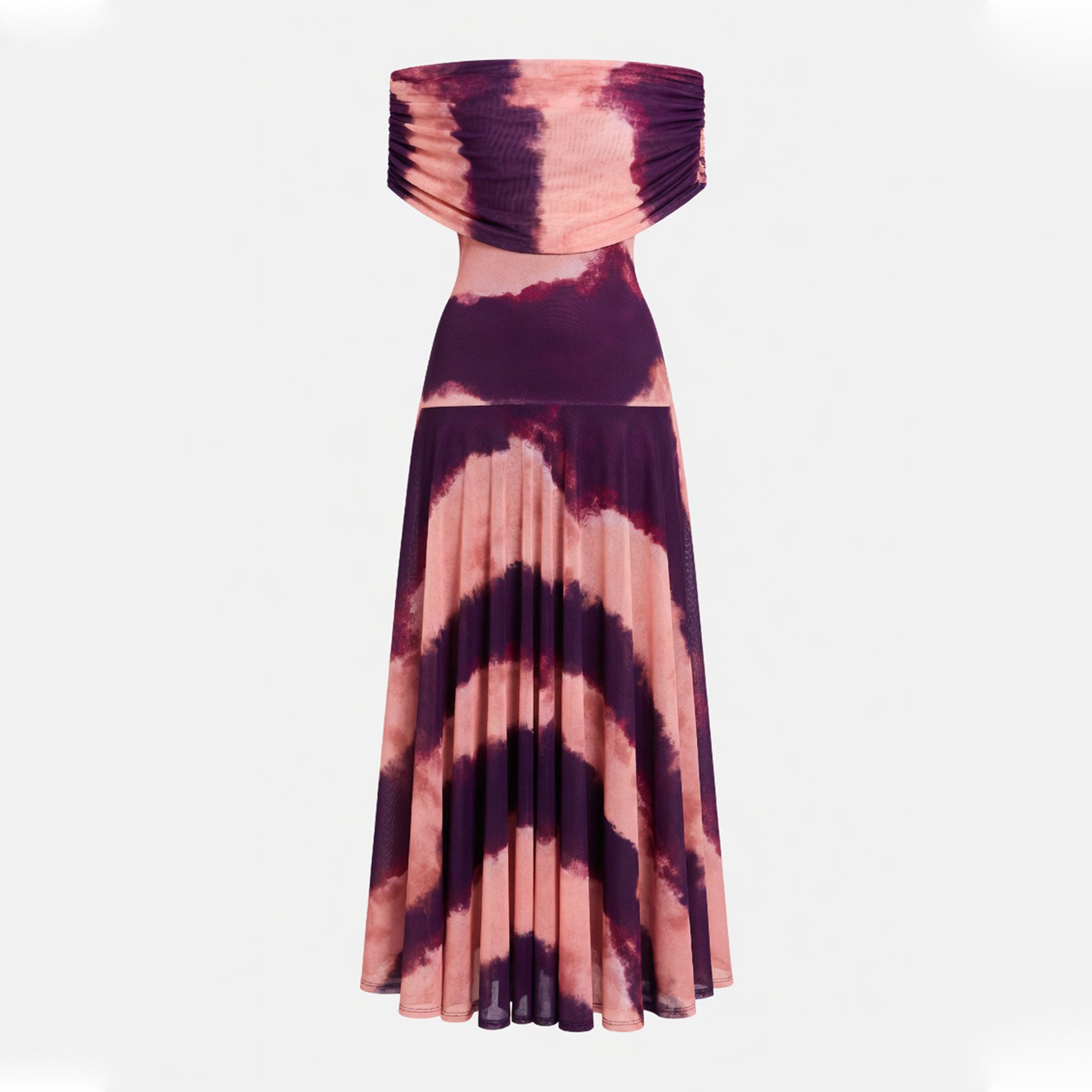 Robe midi froncée à épaules dénudées pour femmes été
