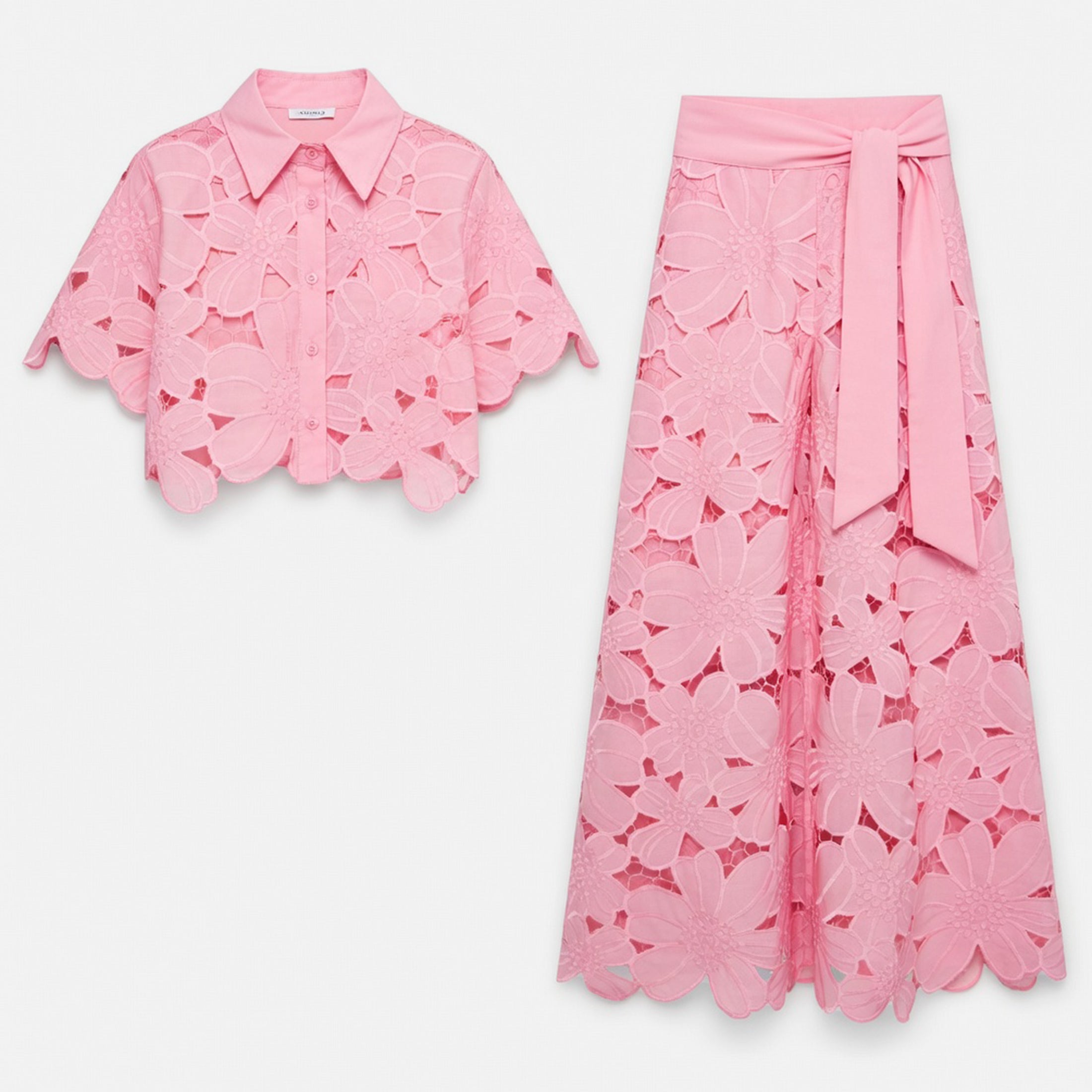 Ensemble de top court en dentelle découpée et pantalon large pour femmes