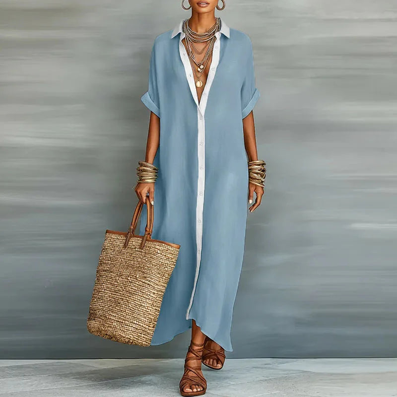 Sundress Collared Maxi Dress Short Sleeve Women's Summer