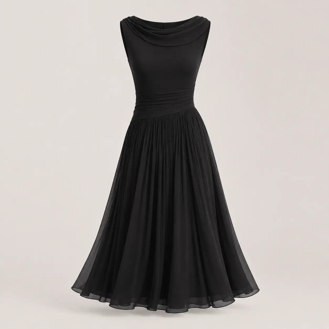 Robe midi sans manches drapée pour les occasions estivales