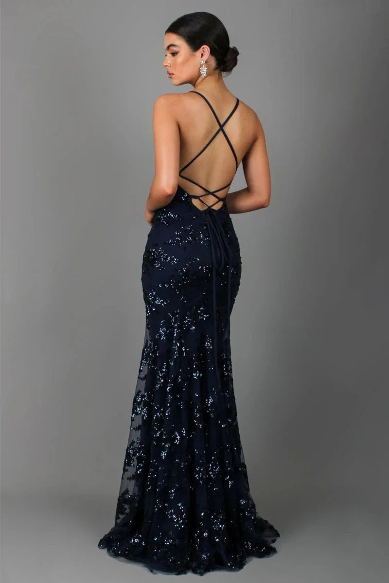 Sequin evening gown back