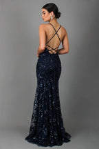 Sequin evening gown back
