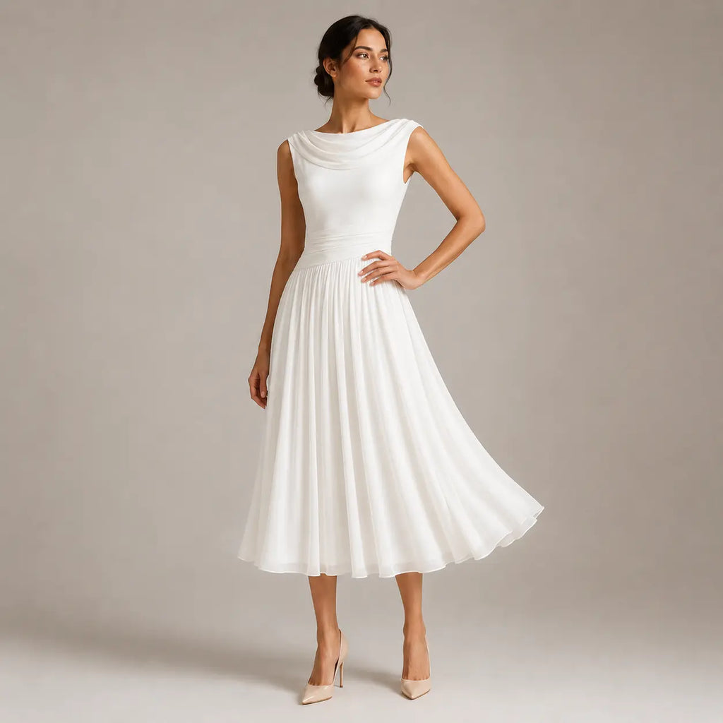 Robe midi sans manches drapée pour les occasions estivales