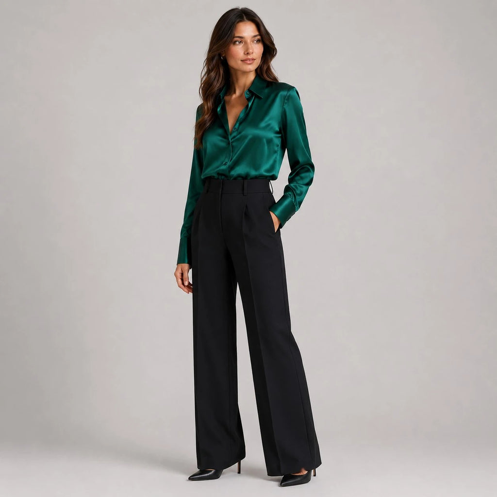 Women's Collared Button Up Blouse Long Sleeve Formal