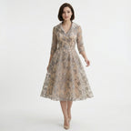 Robe midi A-Line en tulle floral brodé pour femmes