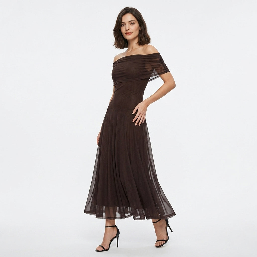Veloire | Women's Off Shoulder Sheer Maxi Dress