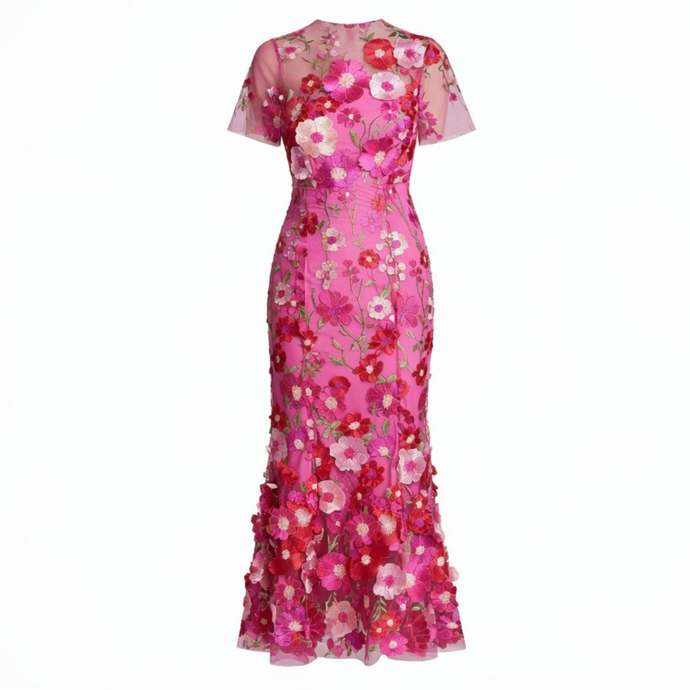 Robe Maxi à Col Montant avec Appliqué Floral Élégante pour Femme