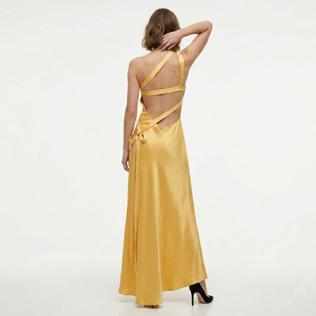 Robe maxi en satin à une épaule pour femme - Invité de mariage