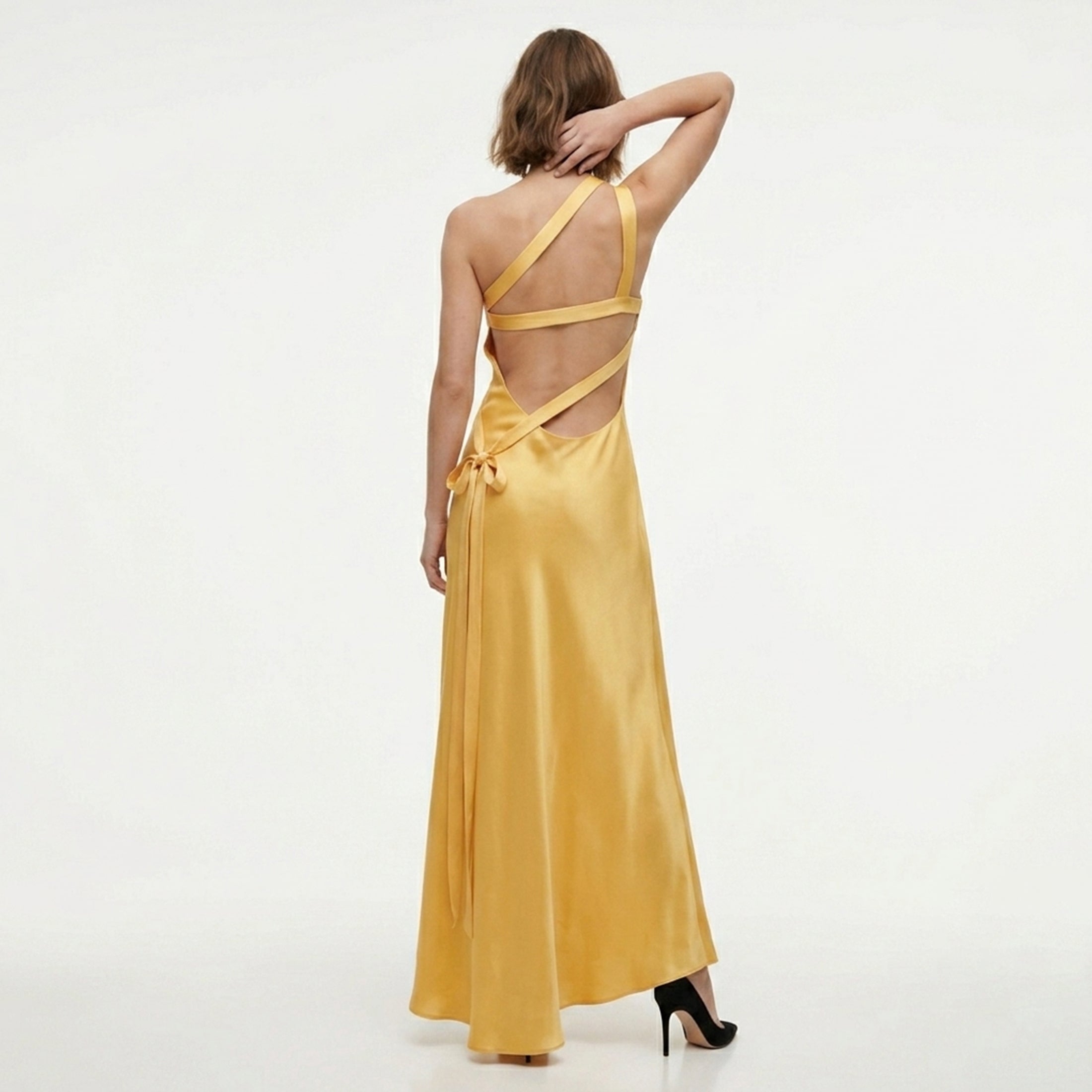 Robe maxi en satin à une épaule pour femme - Invité de mariage