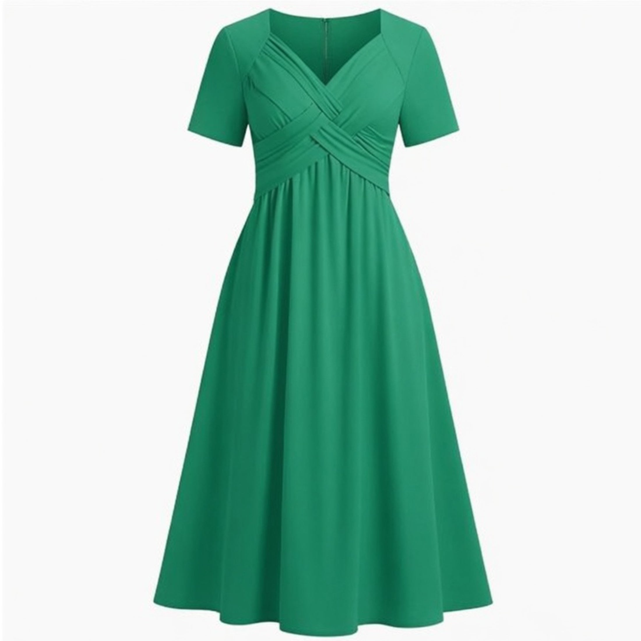 Robe midi à encolure en V froncée pour femmes - Décontractée d'été