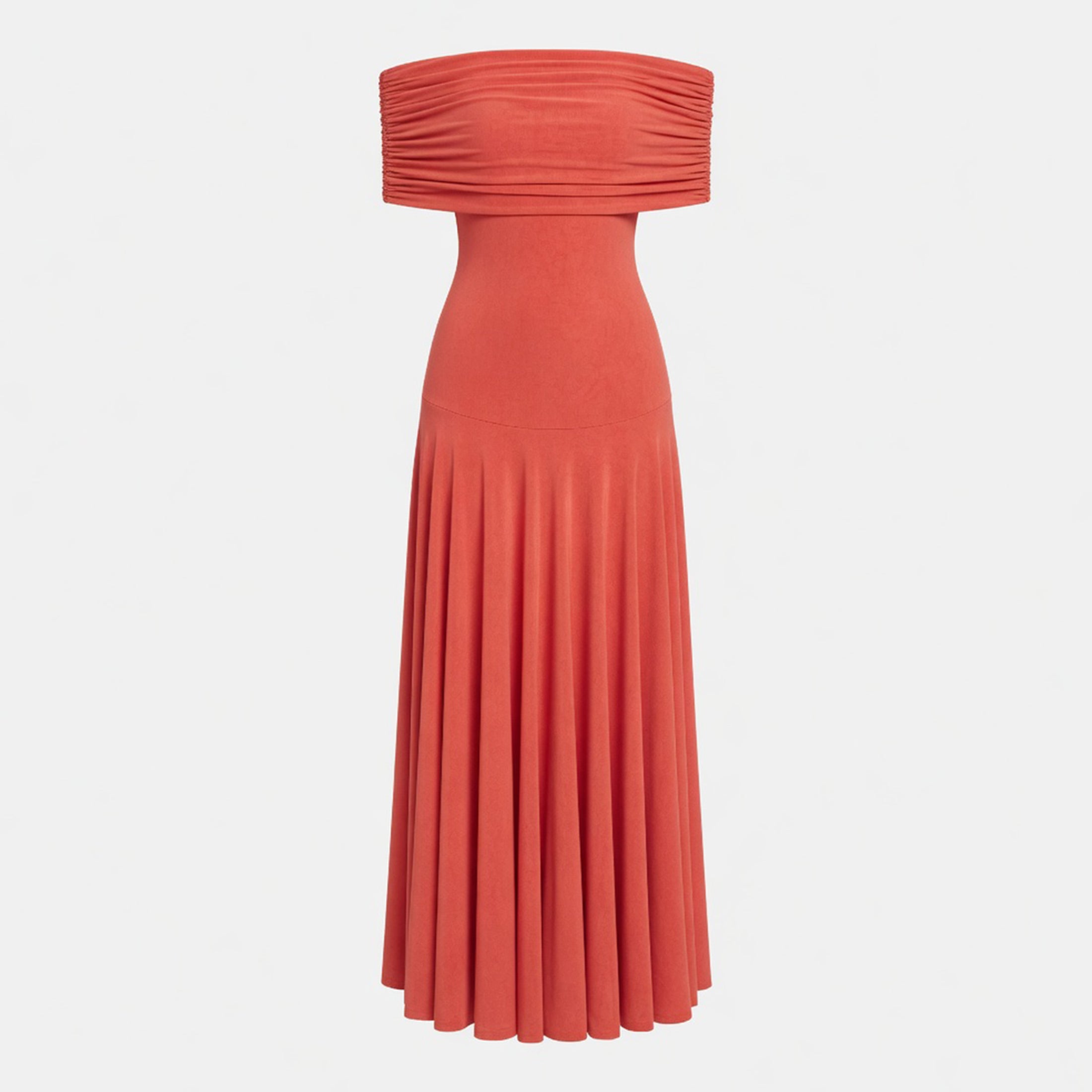 Robe midi froncée à épaules dénudées pour femmes été