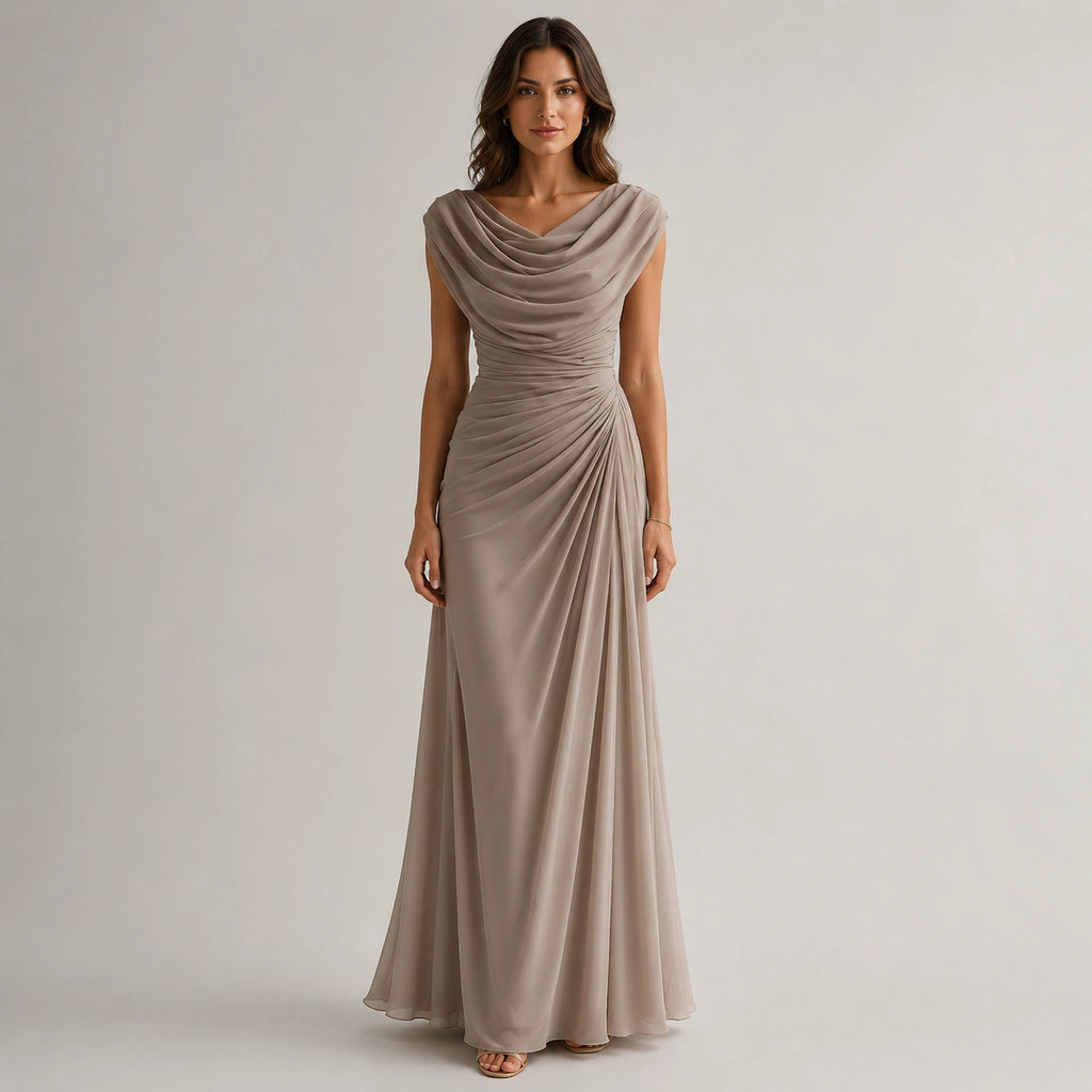 Robe maxi à col drapé froncé pour femmes, invitée de mariage