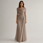 Robe maxi à col drapé froncé pour femmes, invitée de mariage