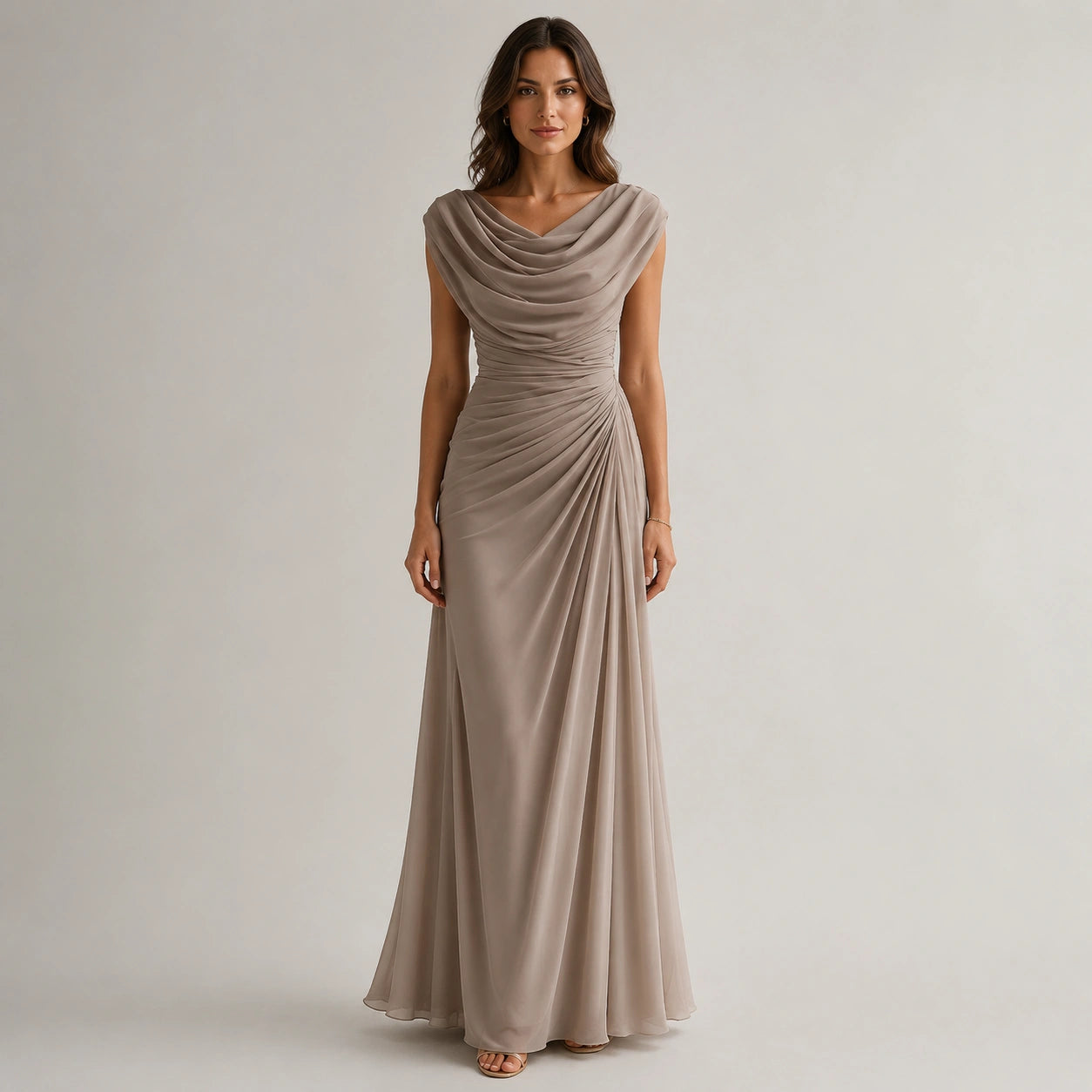 Robe maxi à col drapé froncé pour femmes, invitée de mariage
