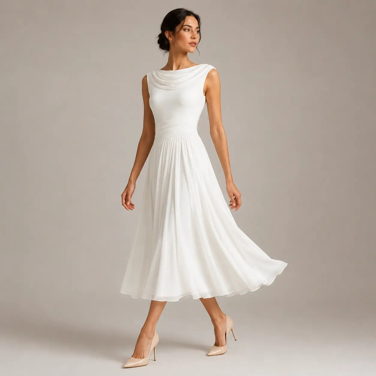 Robe midi sans manches drapée pour les occasions estivales