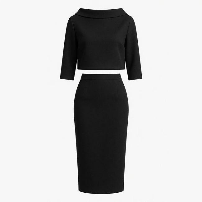Ensemble de haut à encolure bateau et de jupe midi pour femmes