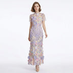 Robe Maxi à Col Montant avec Appliqué Floral Élégante pour Femme