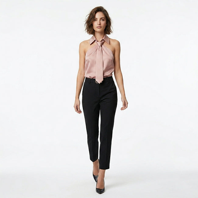 Women's Sleeveless Halter Neck Tie Blouse Summer