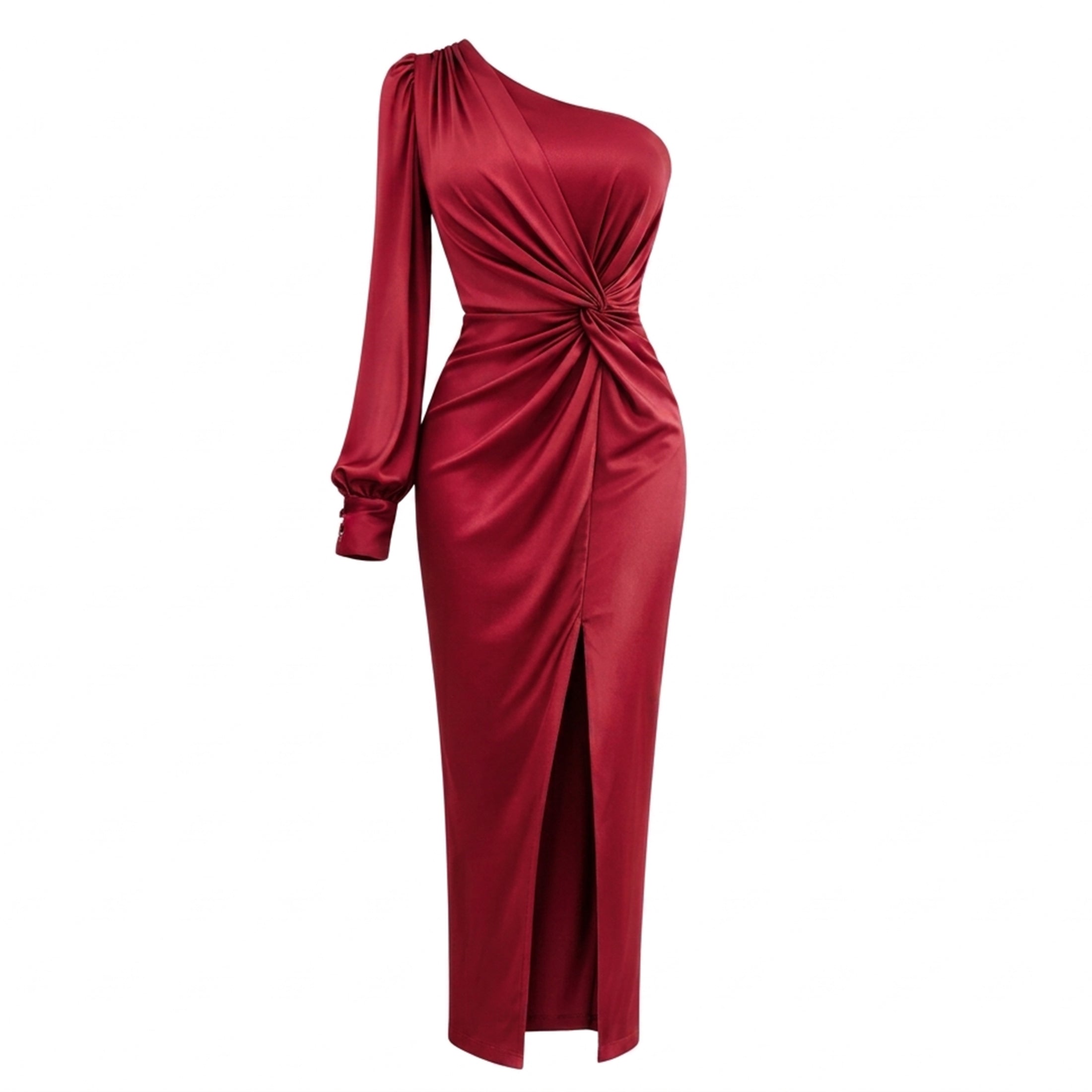 Robe maxi fendue à une épaule verte pour femmes