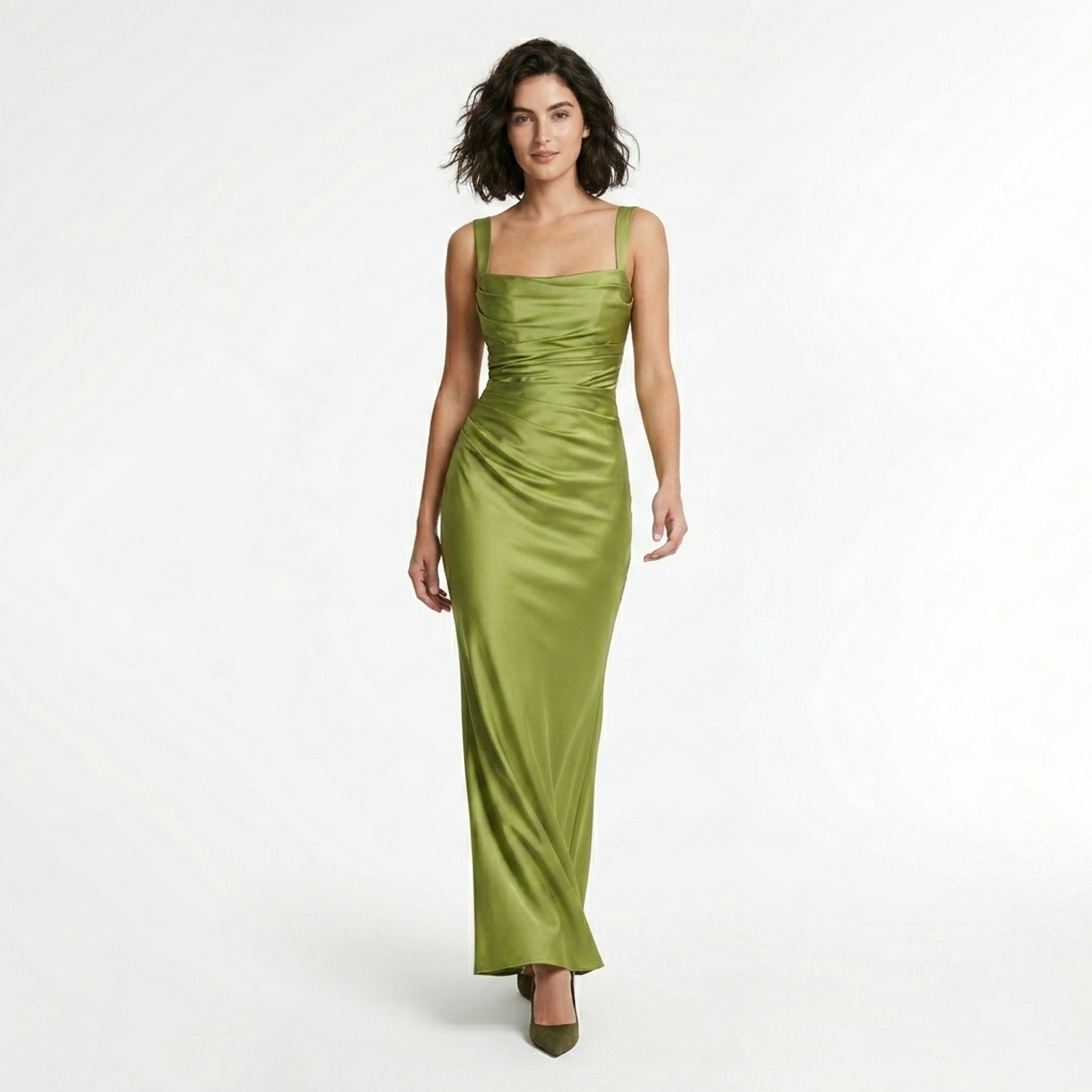 Robe maxi à fronces à décolleté carré pour invitées de mariage