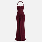 Veloire | Robe Drapée à Col Halter Maxi Chiffon d'Été
