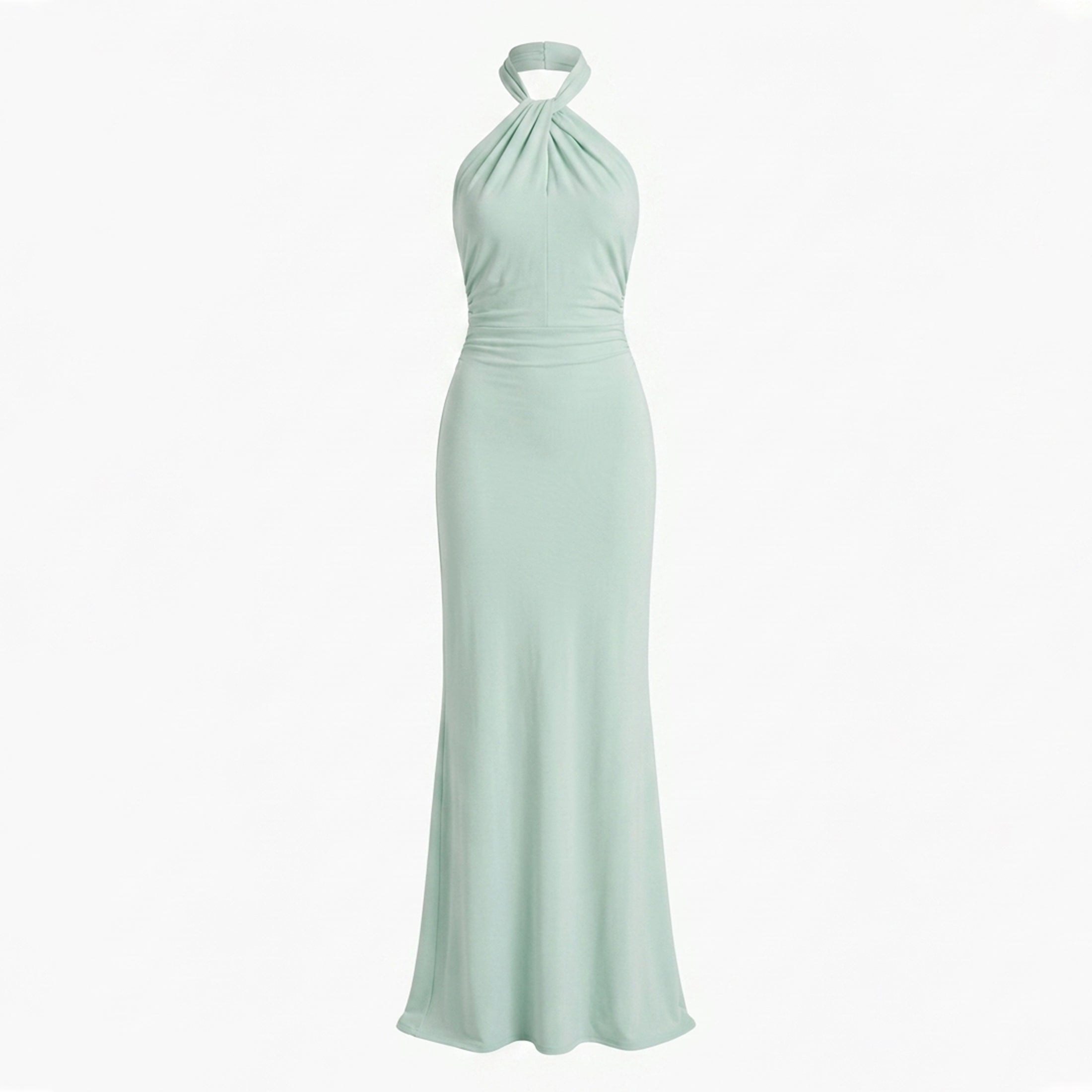 Elegant Halter Neck Ruched Maxi Dress Women's