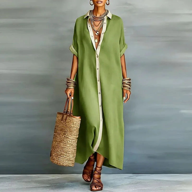 Sundress Collared Maxi Dress Short Sleeve Women's Summer