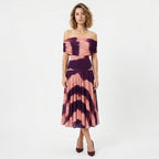 Robe midi froncée à épaules dénudées pour femmes été