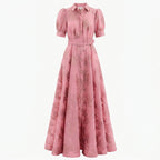 Robe Maxi Ceinturée Rose Invité de Mariage Femme