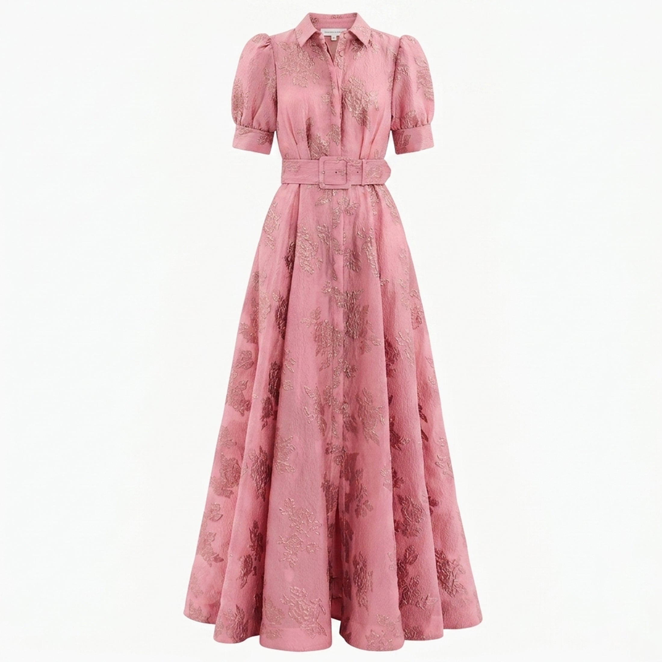 Robe Maxi Ceinturée Rose Invité de Mariage Femme