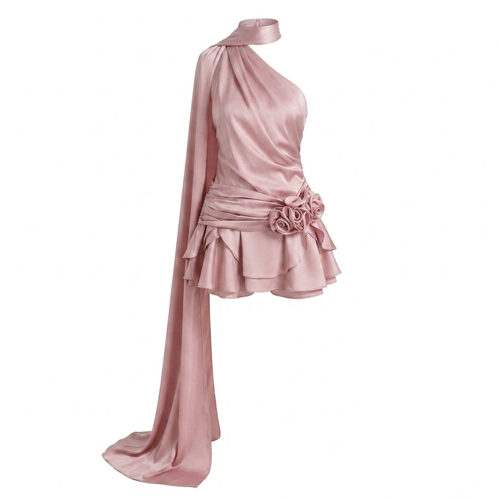 Women's One-Shoulder Satin Mini Dress Cocktail